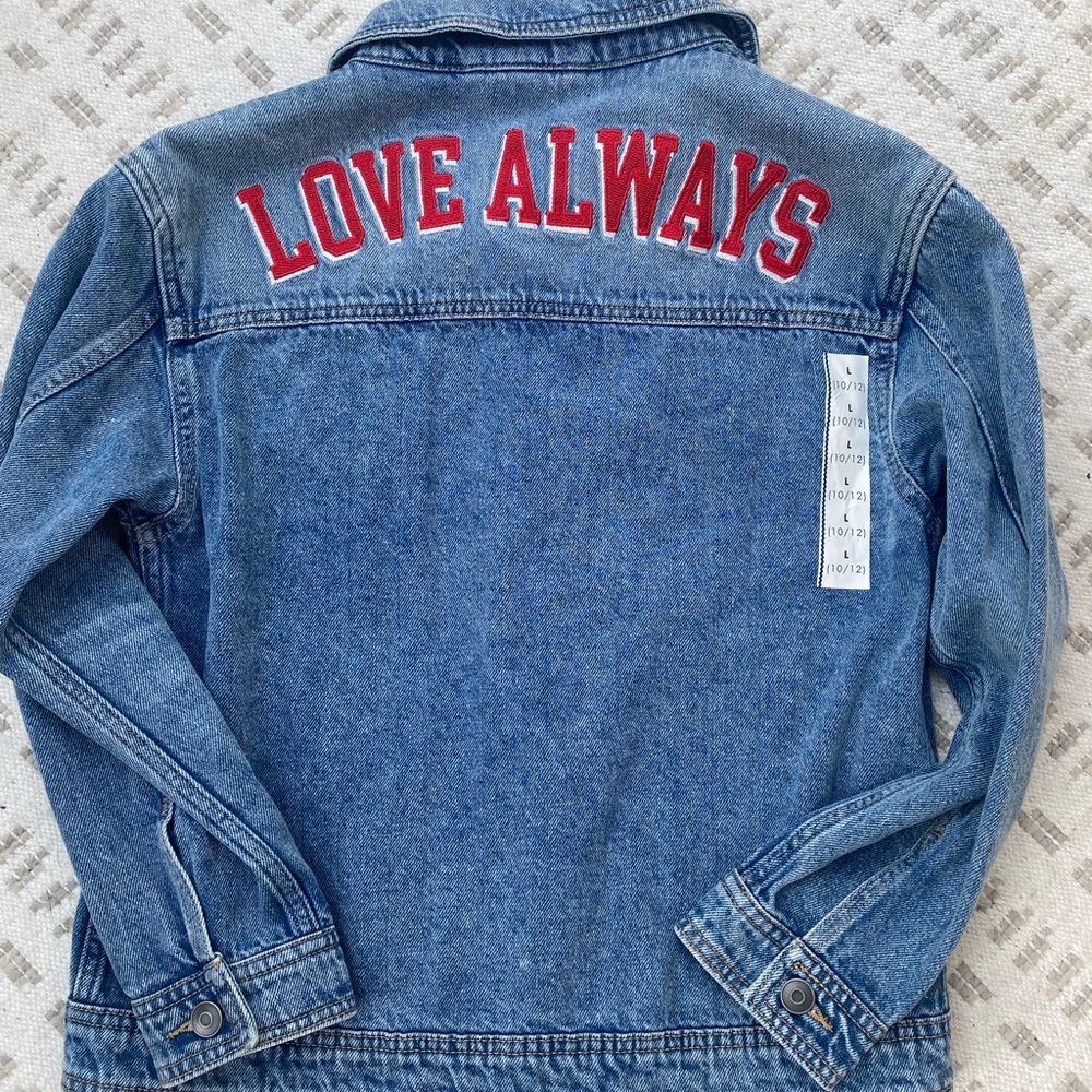 Blue Jean Jacket with Red LOVE ALWAYS Embroidery Girls 10/12